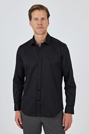 Uzun Kol Düz Bez Ayağı Sert Yaka Cepsiz Pamuklu Classic Slim Fit Gömlek 1004250211