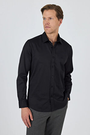 Uzun Kol Düz Bez Ayağı Sert Yaka Cepsiz Pamuklu Classic Slim Fit Gömlek 1004250211