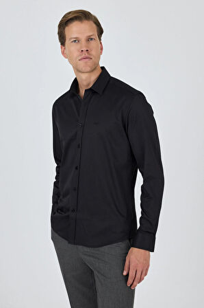 Uzun Kol Düz Bez Ayağı Sert Yaka Cepsiz Pamuklu Classic Slim Fit Gömlek 1004250211