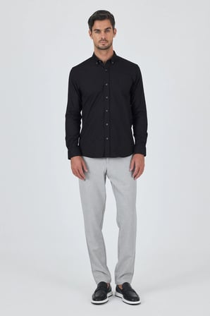 Uzun Kol Düz Bez Ayağı Düğmeli Yaka Cepsiz Pamuklu Casual Slim Fit Gömlek 1004250212