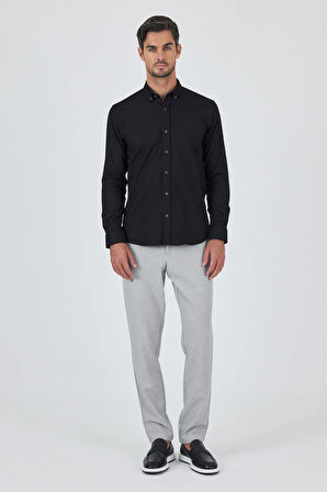 Uzun Kol Düz Bez Ayağı Düğmeli Yaka Cepsiz Pamuklu Casual Slim Fit Gömlek 1004250212