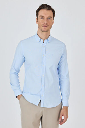 Uzun Kol Düz Bez Ayağı Düğmeli Yaka Cepsiz Pamuklu Casual Slim Fit Gömlek 1004250212