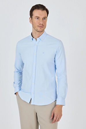 Uzun Kol Düz Bez Ayağı Düğmeli Yaka Cepsiz Pamuklu Casual Slim Fit Gömlek 1004250212