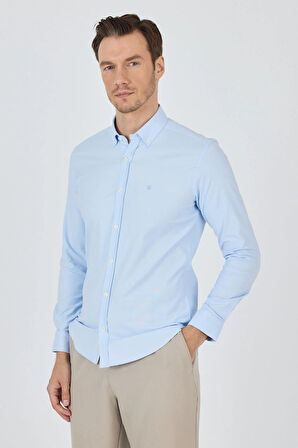Uzun Kol Düz Bez Ayağı Düğmeli Yaka Cepsiz Pamuklu Casual Slim Fit Gömlek 1004250212