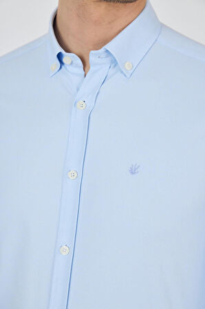 Uzun Kol Düz Bez Ayağı Düğmeli Yaka Cepsiz Pamuklu Casual Slim Fit Gömlek 1004250212