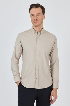 Uzun Kol Düz Bez Ayağı Düğmeli Yaka Cepsiz Pamuklu Casual Slim Fit Gömlek 1004250212