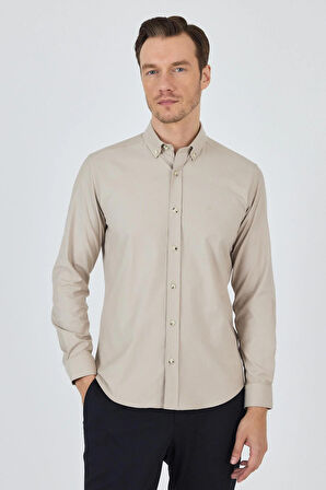 Uzun Kol Düz Bez Ayağı Düğmeli Yaka Cepsiz Pamuklu Casual Slim Fit Gömlek 1004250212