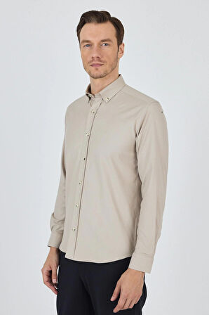 Uzun Kol Düz Bez Ayağı Düğmeli Yaka Cepsiz Pamuklu Casual Slim Fit Gömlek 1004250212