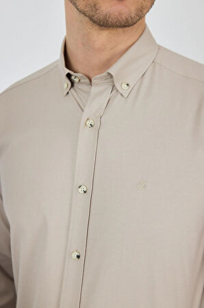 Uzun Kol Düz Bez Ayağı Düğmeli Yaka Cepsiz Pamuklu Casual Slim Fit Gömlek 1004250212