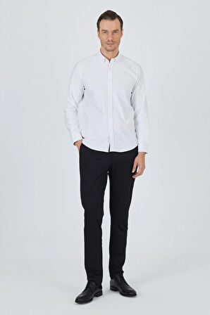 Uzun Kol Düz Bez Ayağı Düğmeli Yaka Cepsiz Pamuklu Casual Slim Fit Gömlek 1004250212