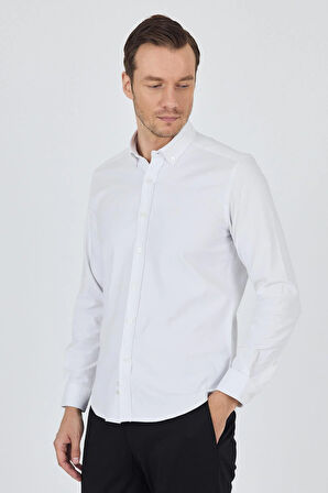 Uzun Kol Düz Bez Ayağı Düğmeli Yaka Cepsiz Pamuklu Casual Slim Fit Gömlek 1004250212