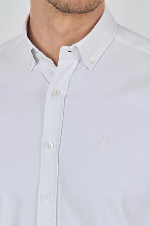 Uzun Kol Düz Bez Ayağı Düğmeli Yaka Cepsiz Pamuklu Casual Slim Fit Gömlek 1004250212