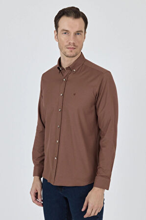 Uzun Kol Düz Bez Ayağı Düğmeli Yaka Cepsiz Pamuklu Casual Slim Fit Gömlek 1004250212