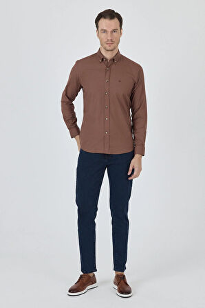 Uzun Kol Düz Bez Ayağı Düğmeli Yaka Cepsiz Pamuklu Casual Slim Fit Gömlek 1004250212