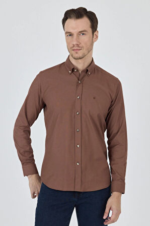 Uzun Kol Düz Bez Ayağı Düğmeli Yaka Cepsiz Pamuklu Casual Slim Fit Gömlek 1004250212