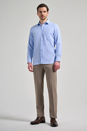 Mavi Sert Yaka Düz Classic Pamuklu Comfort Fit Gömlek 1004250213