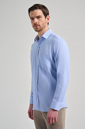 Mavi Sert Yaka Düz Classic Pamuklu Comfort Fit Gömlek 1004250213