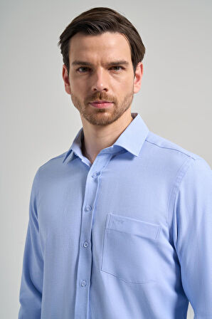 Mavi Sert Yaka Düz Classic Pamuklu Comfort Fit Gömlek 1004250213
