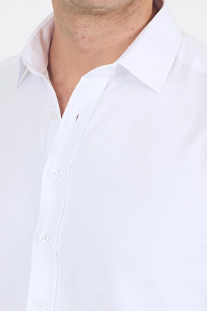 Beyaz Sert Yaka Düz Classic Pamuklu Slim Fit Gömlek 1004250214