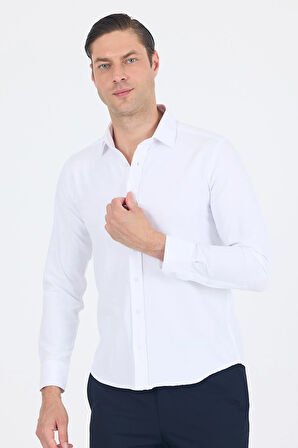 Beyaz Sert Yaka Düz Classic Pamuklu Slim Fit Gömlek 1004250214