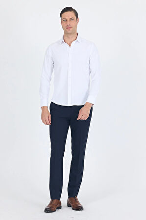 Beyaz Sert Yaka Düz Classic Pamuklu Slim Fit Gömlek 1004250214