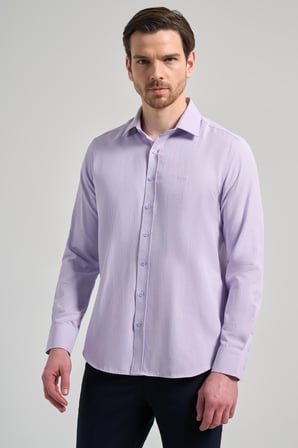 Lila Sert Yaka Düz Classic Pamuklu Slim Fit Gömlek 1004250214