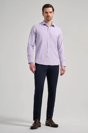 Lila Sert Yaka Düz Classic Pamuklu Slim Fit Gömlek 1004250214