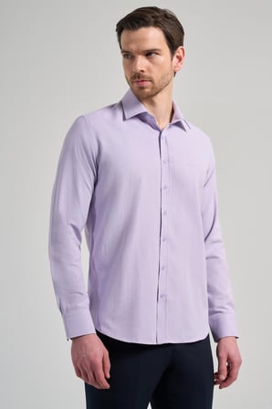 Lila Sert Yaka Düz Classic Pamuklu Slim Fit Gömlek 1004250214