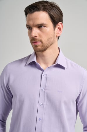 Lila Sert Yaka Düz Classic Pamuklu Slim Fit Gömlek 1004250214