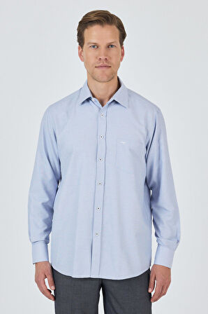Koyu Lacivert Sert Yaka Kendinden Desenli Classic Pamuklu Comfort Fit Gömlek 1004250220