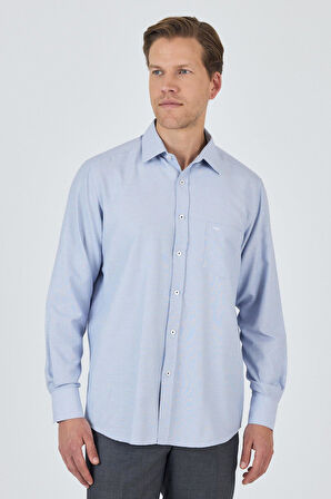 Koyu Lacivert Sert Yaka Kendinden Desenli Classic Pamuklu Comfort Fit Gömlek 1004250220