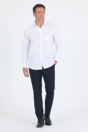 Beyaz Sert Yaka Uzun Kol Cepli Comfort Fit %100 Pamuk Gömlek 1004250222
