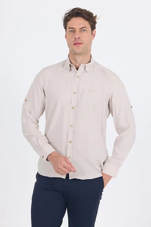 Bej Kısalabilir Kol Smart Biritli Yaka Cepsiz  Slim Fit  Gömlek 1004250224