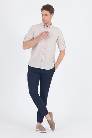 Bej Kısalabilir Kol Smart Biritli Yaka Cepsiz  Slim Fit  Gömlek 1004250224