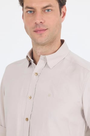 Bej Kısalabilir Kol Smart Biritli Yaka Cepsiz  Slim Fit  Gömlek 1004250224