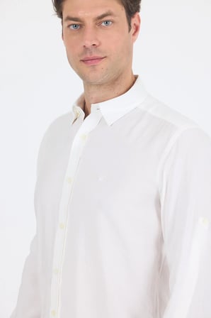 Beyaz Kısalabilir Kol Smart Biritli Yaka Cepsiz  Slim Fit  Gömlek 1004250224