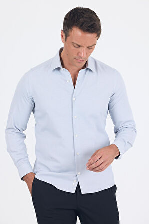 Siyah Uzun Kol Sert Yaka Cepsiz  Slim Fit Pamuklu Gömlek 1004250225