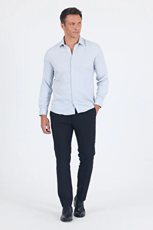 Siyah Uzun Kol Sert Yaka Cepsiz  Slim Fit Pamuklu Gömlek 1004250225