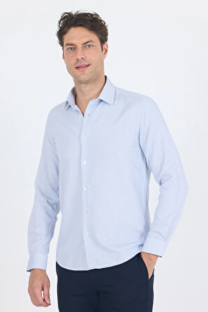 Koyu Lacivert Uzun Kol Sert Yaka Cepsiz  Slim Fit Pamuklu Gömlek 1004250225