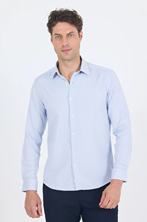 Koyu Lacivert Uzun Kol Sert Yaka Cepsiz  Slim Fit Pamuklu Gömlek 1004250225