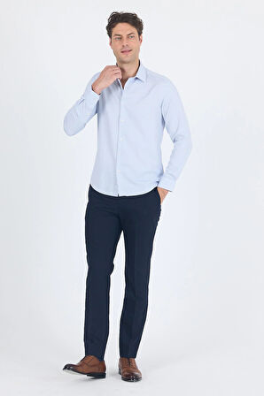 Koyu Lacivert Uzun Kol Sert Yaka Cepsiz  Slim Fit Pamuklu Gömlek 1004250225