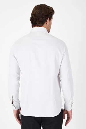 Bej Uzun Kol Sert Yaka Cepsiz  Slim Fit Pamuklu Gömlek 1004250225