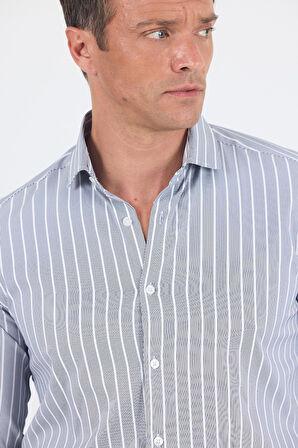 Koyu Lacivert Uzun Kol Yarım İtalyan Yaka Cepsiz Easy To Iron Slim Fit Esnek Gömlek 1004250227