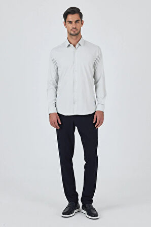 Beyaz Sert Yaka Cepsiz Gabardin Uzun Kol Slim Fit Esnek Gömlek 1004250229