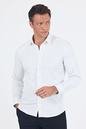 Beyaz Uzun Kol Sert Yaka Cepsiz Easy To Iron Slim Fit Esnek Gömlek 1004250230