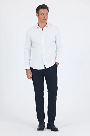 Beyaz Uzun Kol Sert Yaka Cepsiz Easy To Iron Slim Fit Esnek Gömlek 1004250230