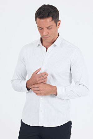 Beyaz Uzun Kol Sert Yaka Cepsiz Easy To Iron Slim Fit Esnek Gömlek 1004250230