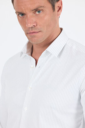 Beyaz Uzun Kol Sert Yaka Cepsiz Easy To Iron Slim Fit Esnek Gömlek 1004250230