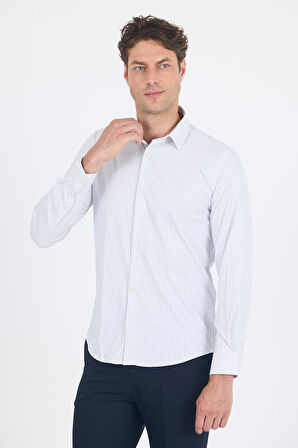 Beyaz Uzun Kol Sert Yaka Cepsiz Easy To Iron Slim Fit Esnek Gömlek 1004250230