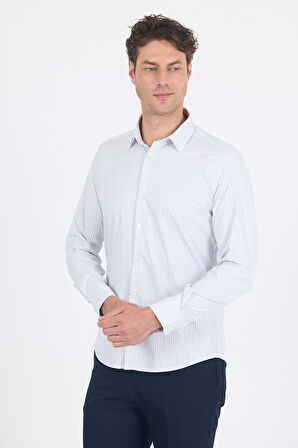 Beyaz Uzun Kol Sert Yaka Cepsiz Easy To Iron Slim Fit Esnek Gömlek 1004250230